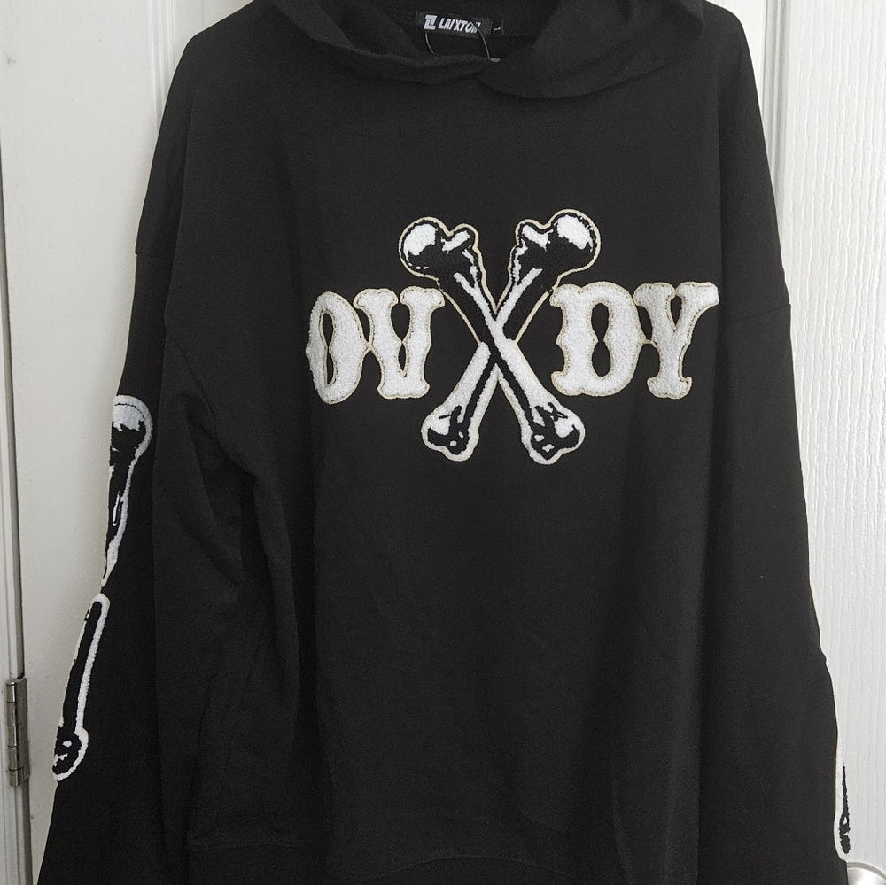 New Mens/Womens Unisex Black Skull and Bones Hoodie Size Large